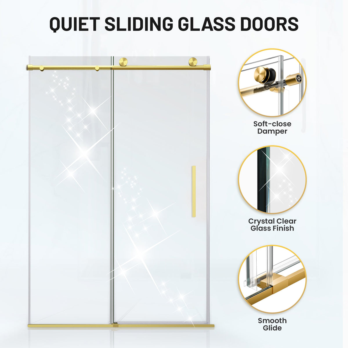 Mountain 60 in x 76 in. Reversible Frameless Sliding Deco-Glass Shower Door with Soft-Close System - Multiple Finishes