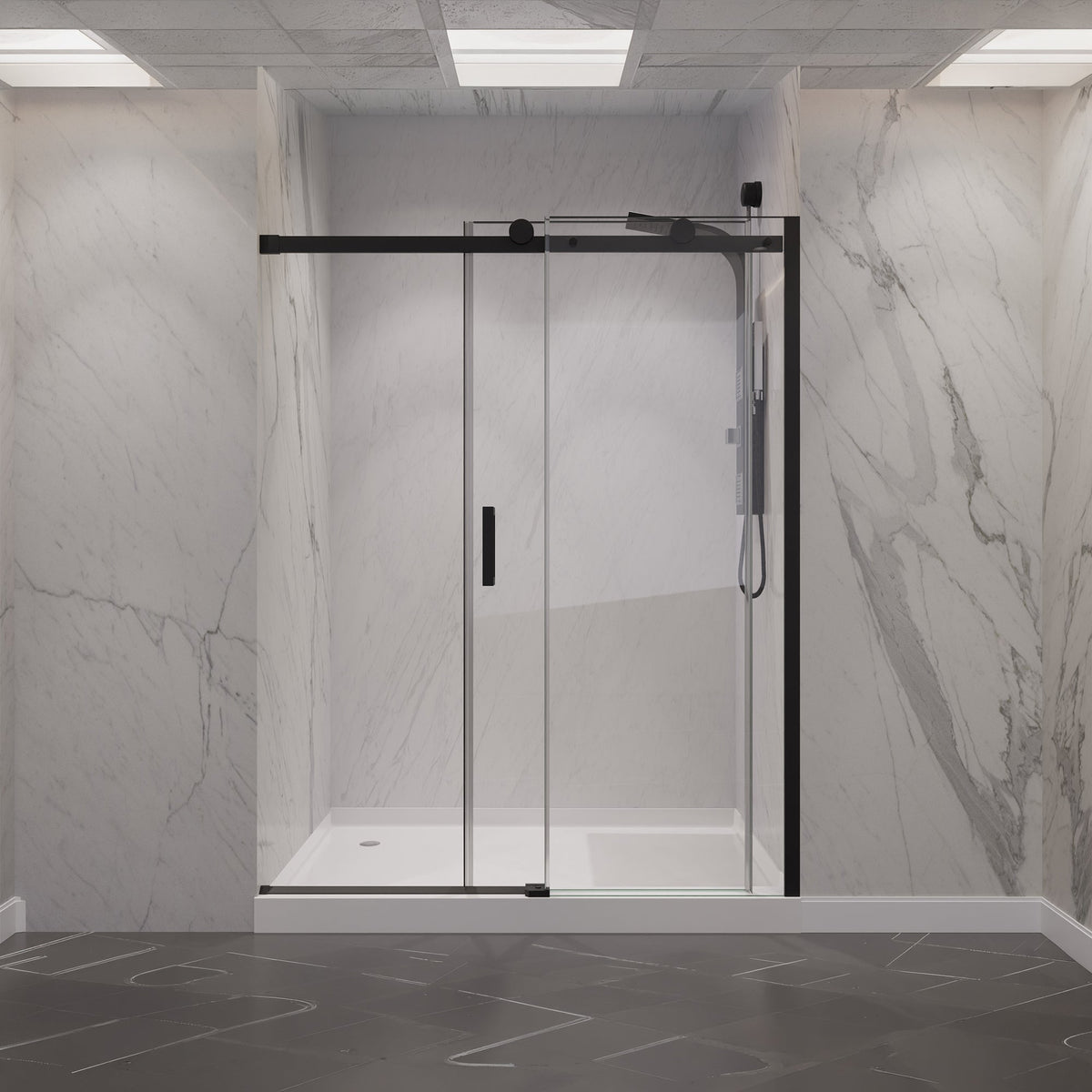 48 x 76 Frameless Shower Door, Rhodes Sliding Tsunami Guard