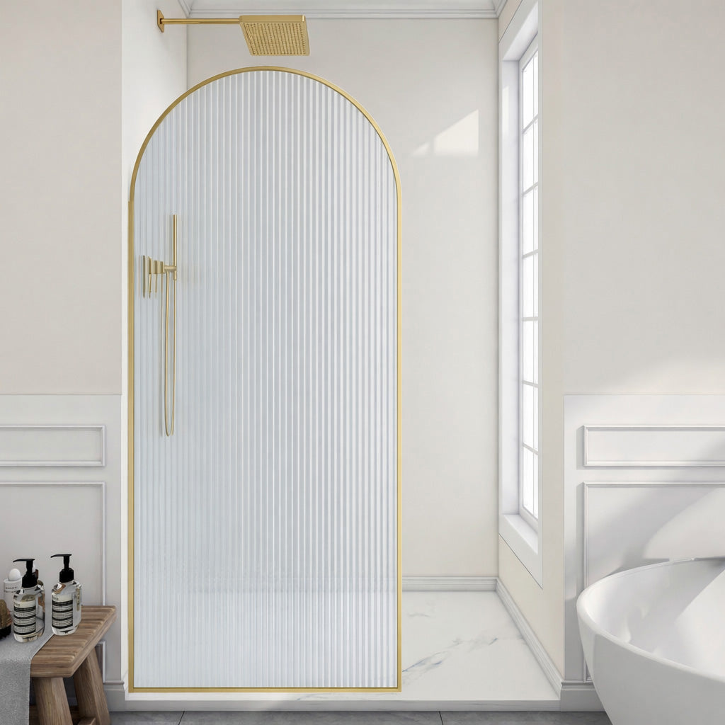 Ember Series 34 in. x 78 in Framed Arch Fixed Shower Screen Door with 8mm Tempered Clear or Fluted Glass