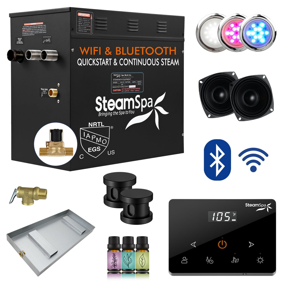 Steam Shower Generator, Full Package, Black Wireless Series