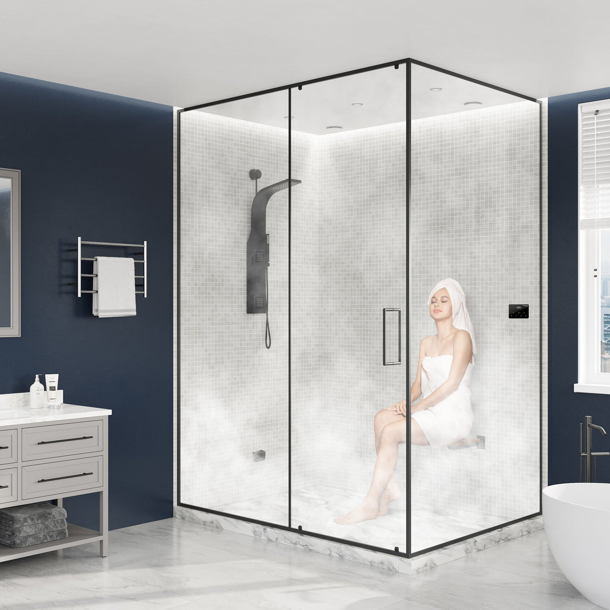 Steam Shower Generator, Full Package, Oasis Wireless New Square with Heads