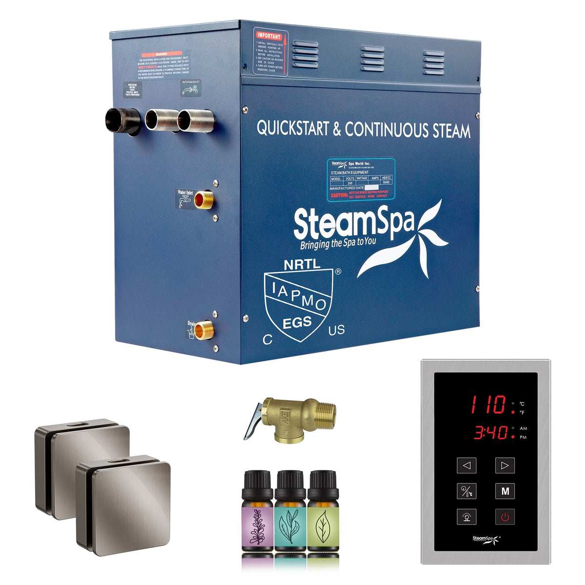 Steam Shower Generator, Full Package, Oasis New Square with Heads