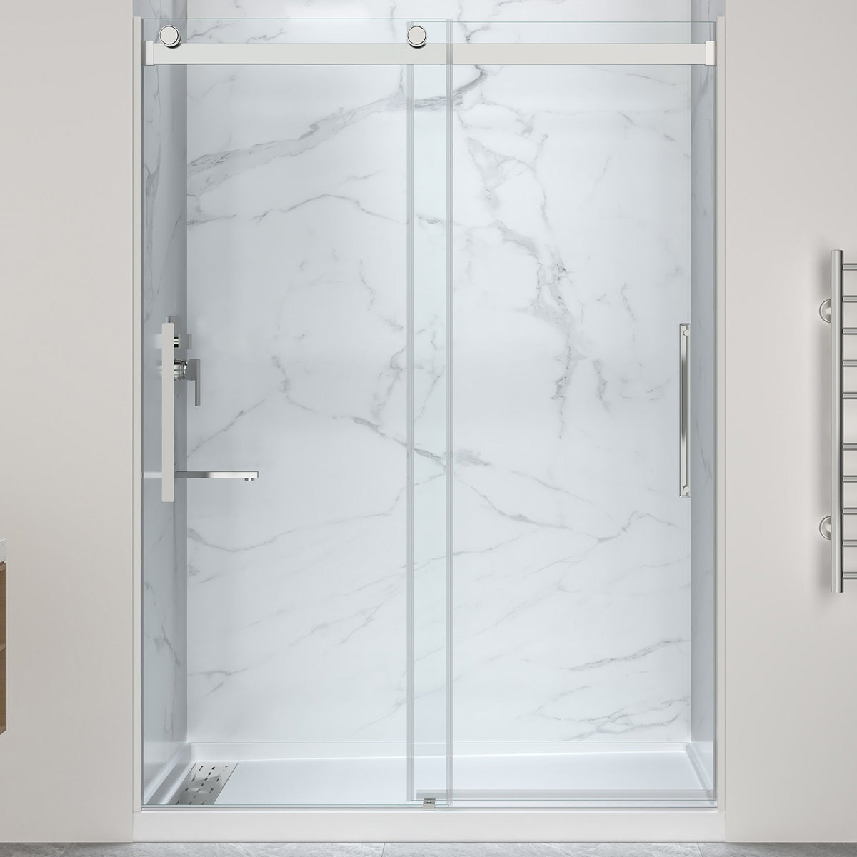 76 x 45 Framed Shower Door, Pan Only, Stellar Sliding Frameless Alcove