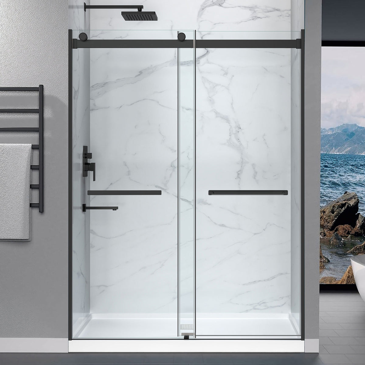 60 x 32 Frameless Shower Door, Center Drain, Pan Only