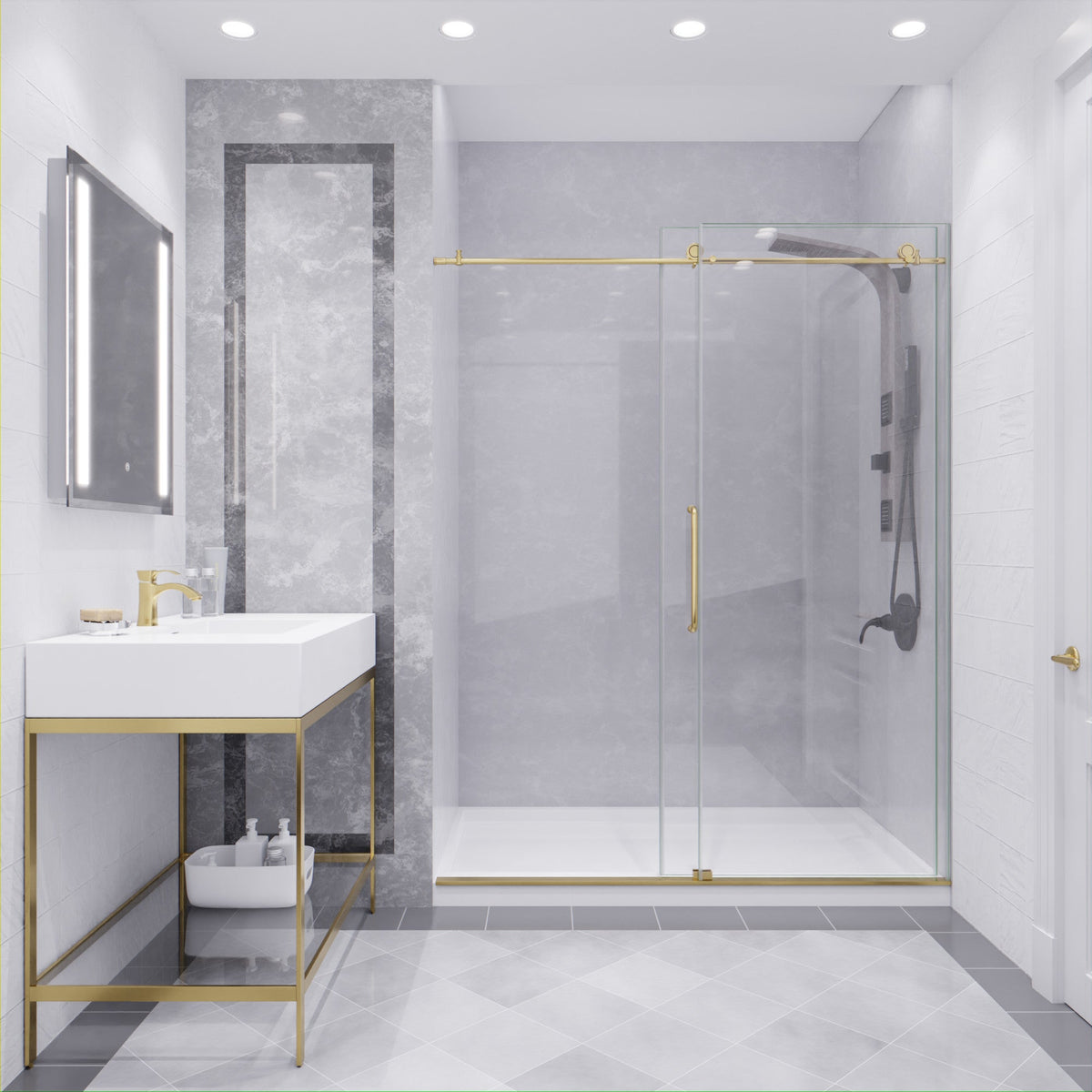 60 x 76 Frameless Shower Door, Madam Sliding Clear or Tsunami Guard