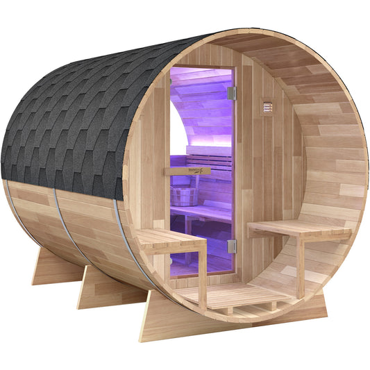 Outdoor Sauna, 4 Person Barrel Cedar Non-Curved Design
