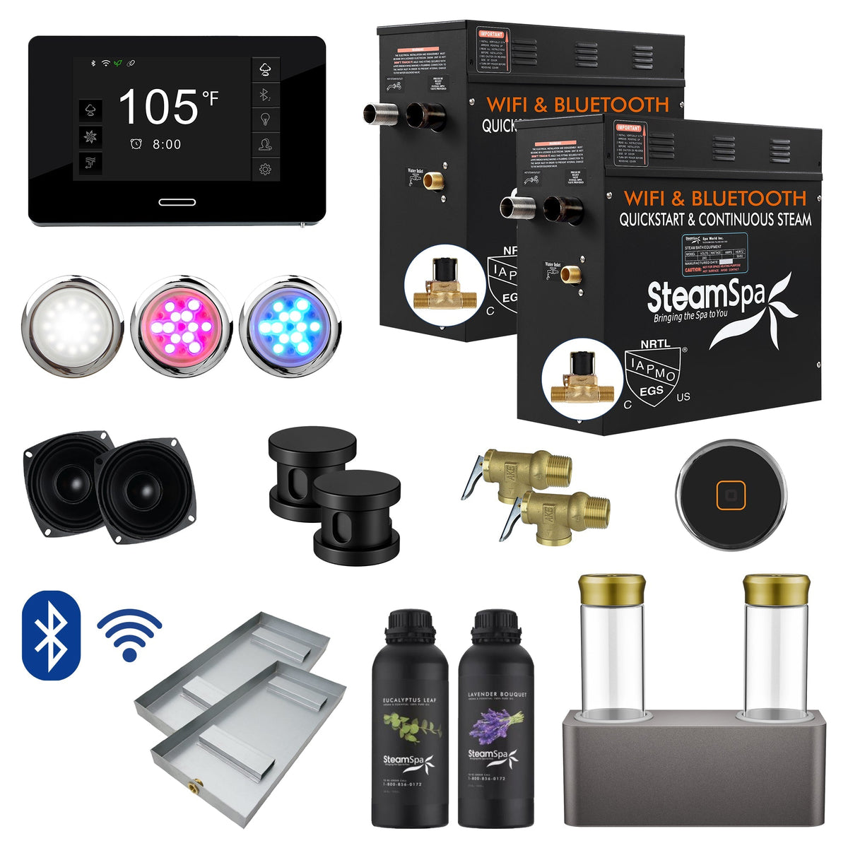Steam Shower Generator, Full Package, Black Deluxe Series