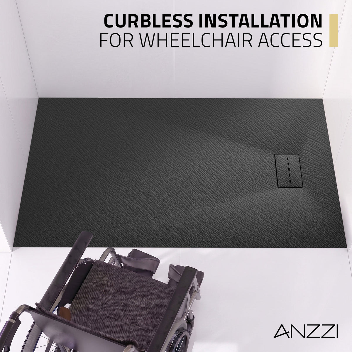 59 x 35 Shower Base, Pan Only, Barrier Free Curbless Black and Slip-Resistant