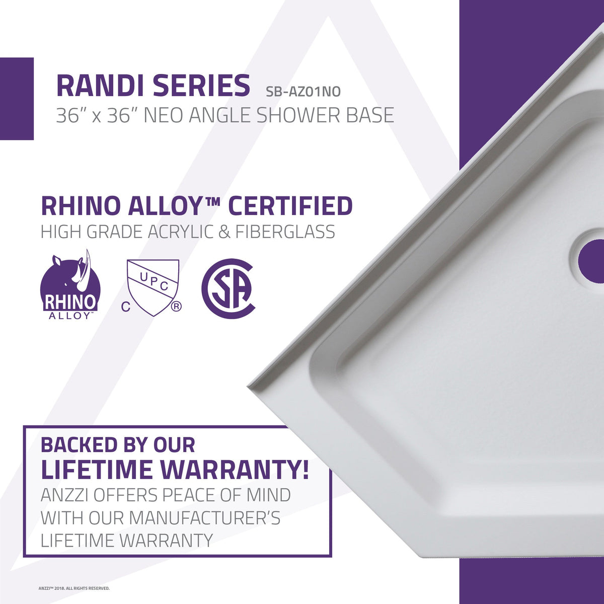 Shower Base, Center Drain, Pan Only 8