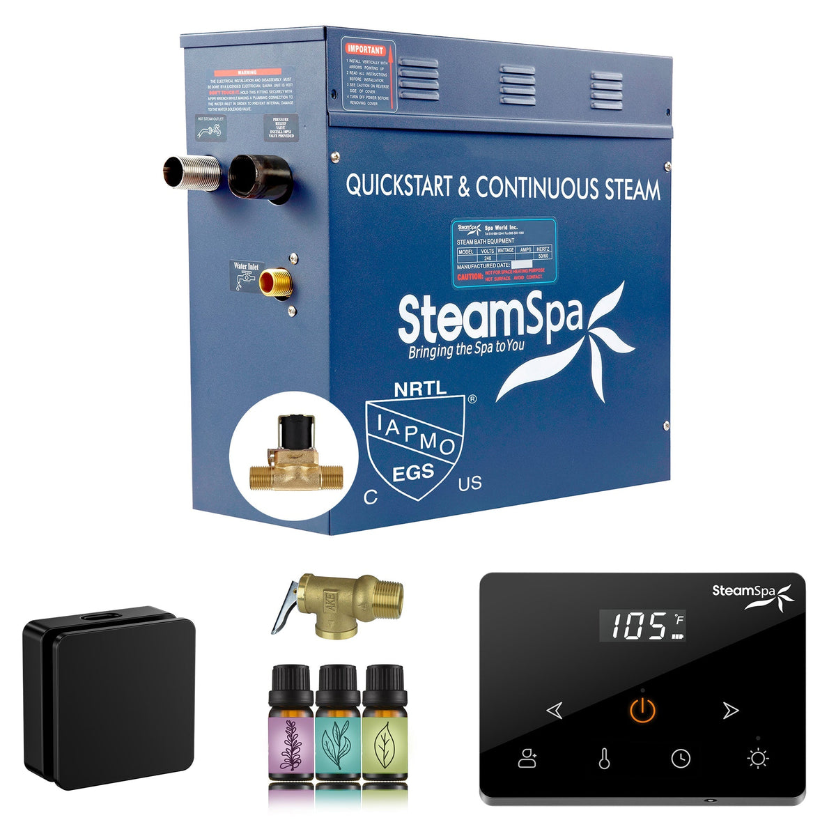 Steam Shower Generator, Full Package, Oasis Wireless New Square with Heads
