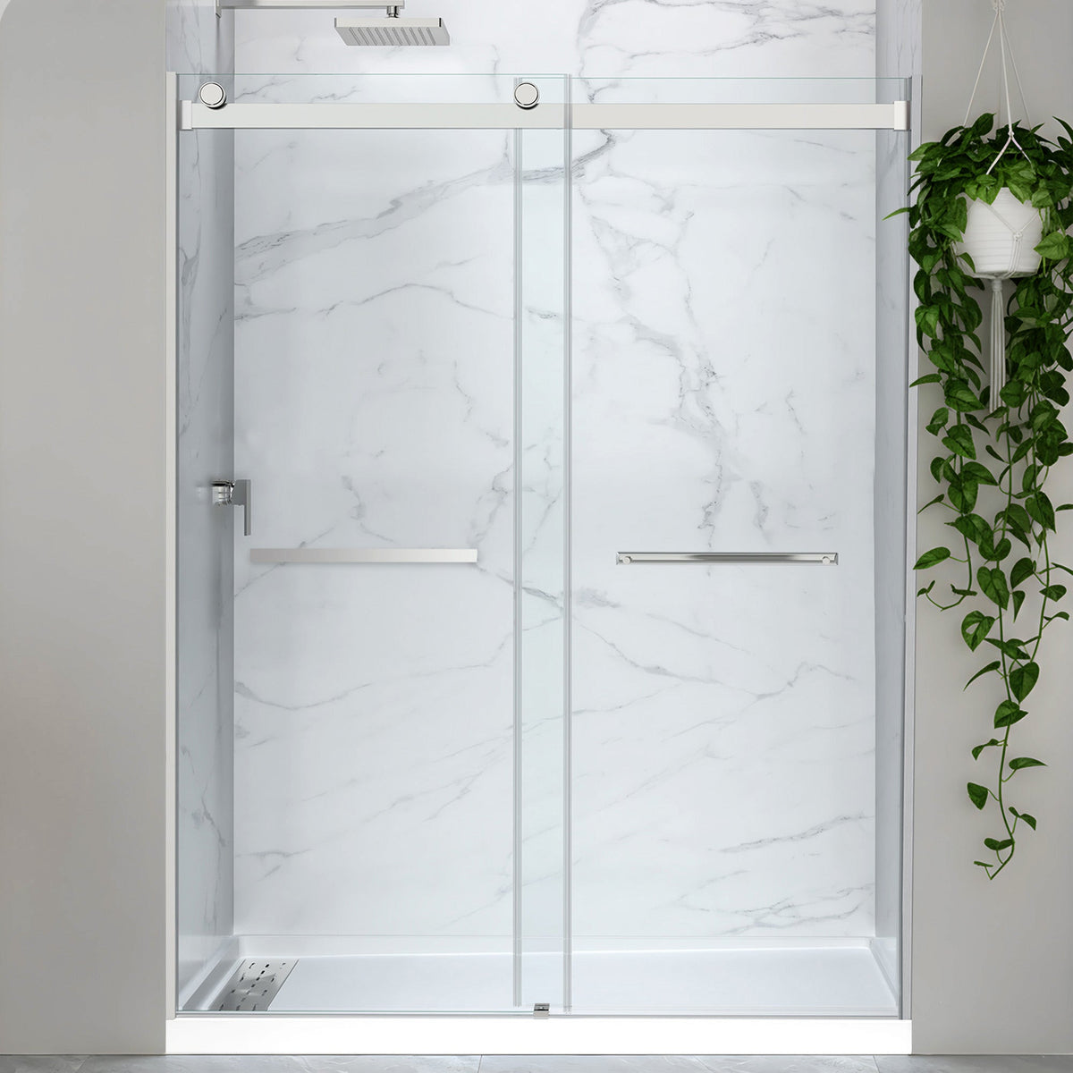60 x 32 Frameless Shower Door, Pan Only, Kahn Alcove Sliding Combo
