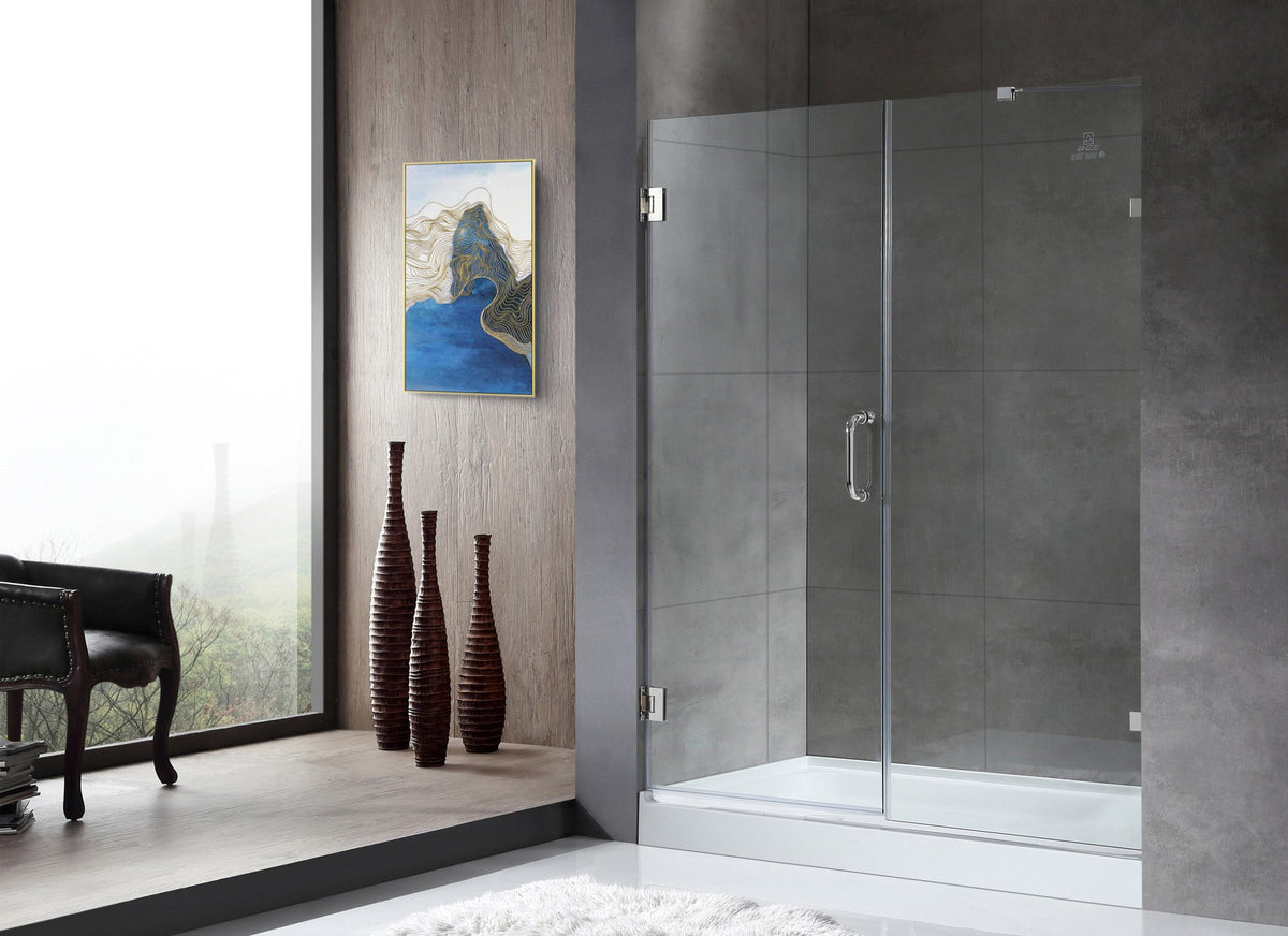 Consort Series 60 in. x 72 in. H Hinged Frameless Shower Door with Tsunami Guard Tempered Glass