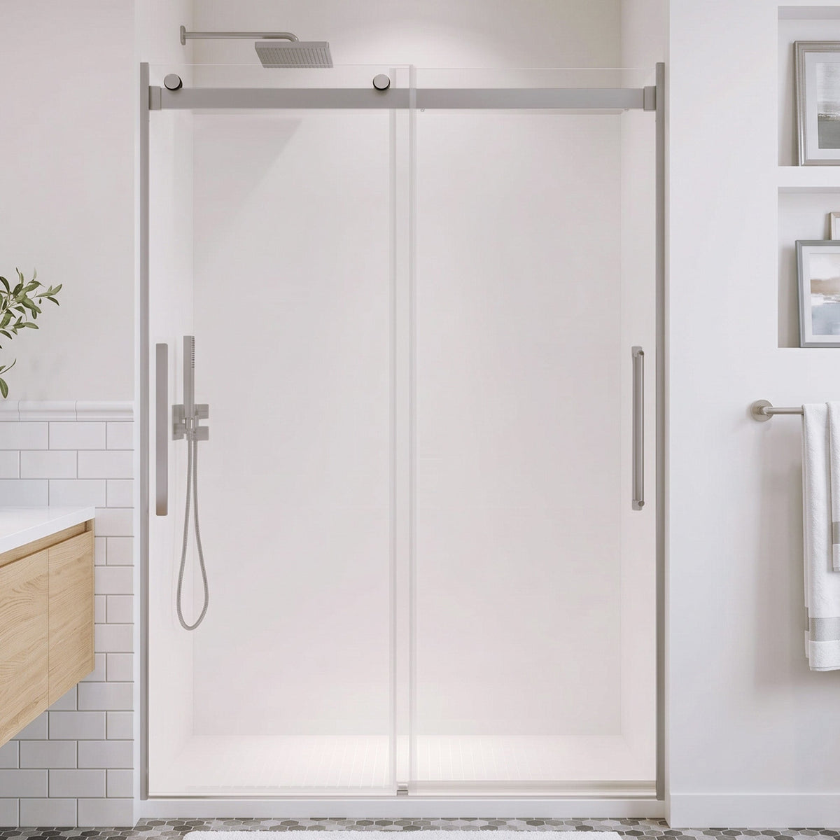 54 x 76 Frameless Shower Door, Stellar Sliding Tsunami Guard
