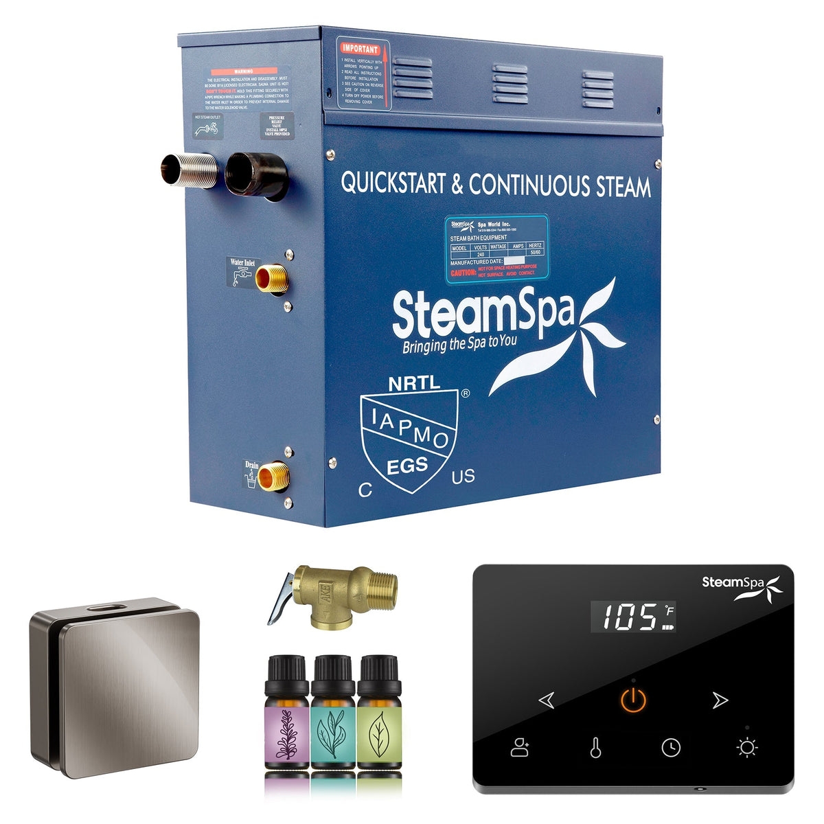 Steam Shower Generator, Full Package, Oasis Wireless New Square with Heads