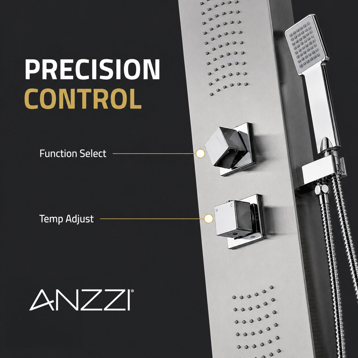 Expanse Series 57 in. 2-Jetted Full Body Shower Panel System with Heavy Rain Shower and Spray Wand in Brushed Steel