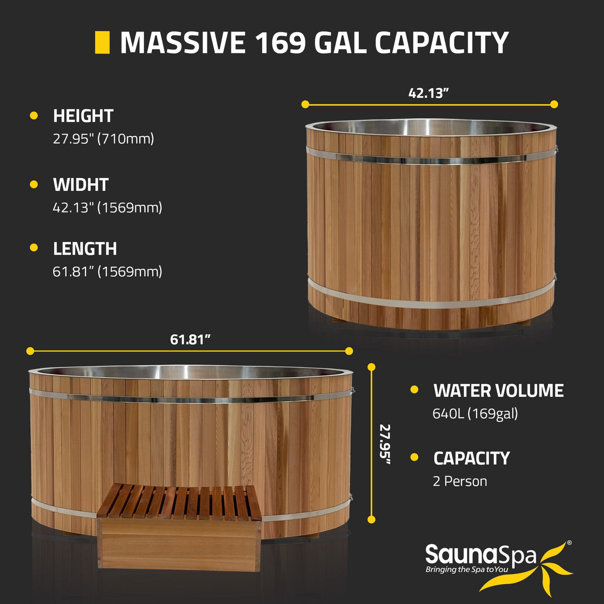 Cold Plunge Tub, 2 Person Jet Cedar