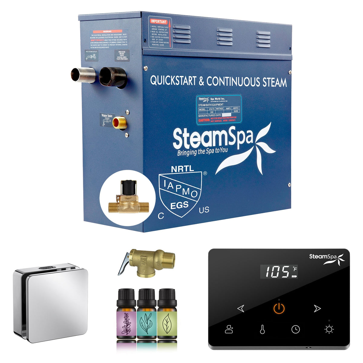 Steam Shower Generator, Full Package, Oasis Wireless New Square with Heads