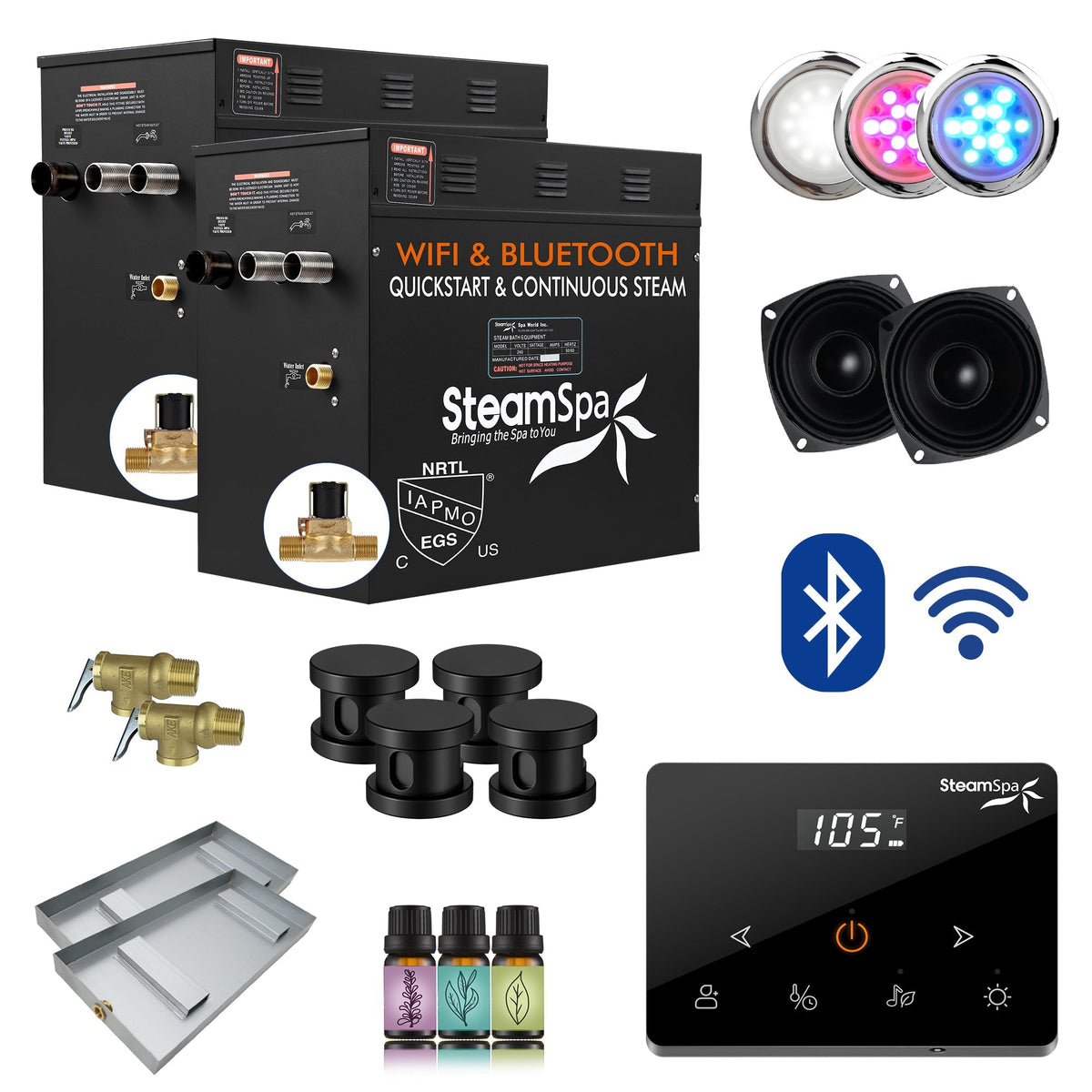 Steam Shower Generator, Full Package, Black Wireless