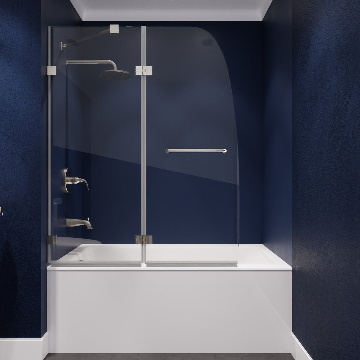 48 x 58 Tub Shower Door, Herald Frameless Hinged Clear Tsunami Guard