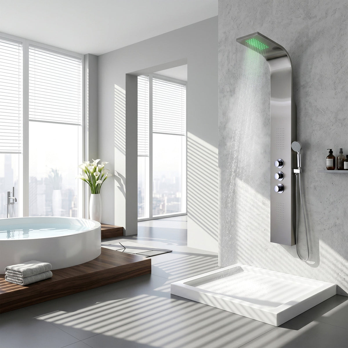 Shower Panel, Arc Jetted Full Body Stainless Steel