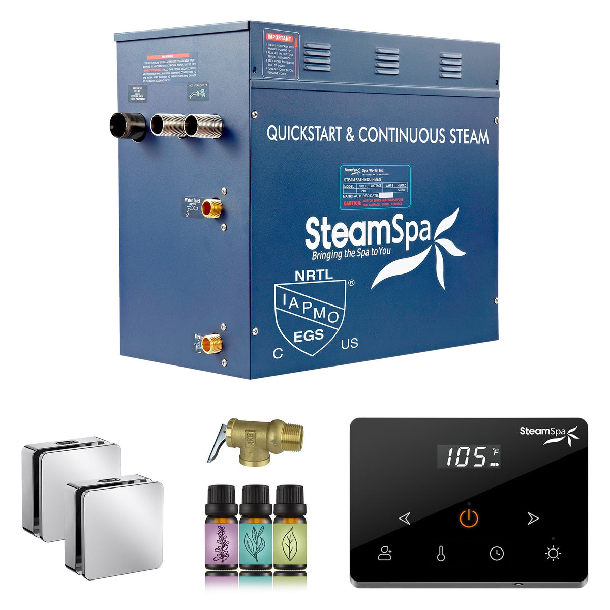 Steam Shower Generator, Full Package, Oasis Wireless New Square with Heads
