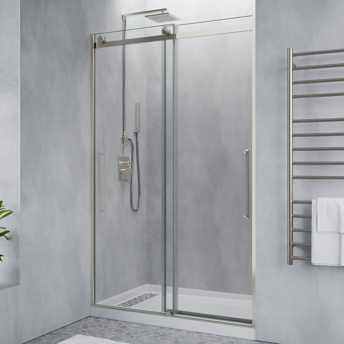 48 x 76 Frameless Shower Door, Stellar Sliding Tsunami Guard