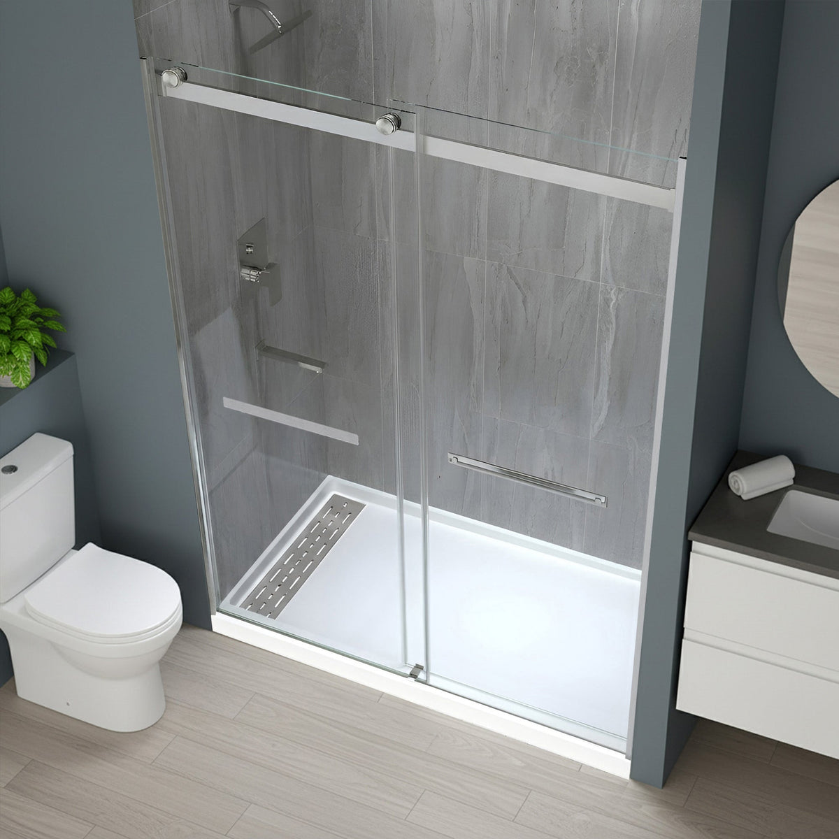 60 x 30 Frameless Shower Door, Pan Only, Kahn Alcove Sliding Combo