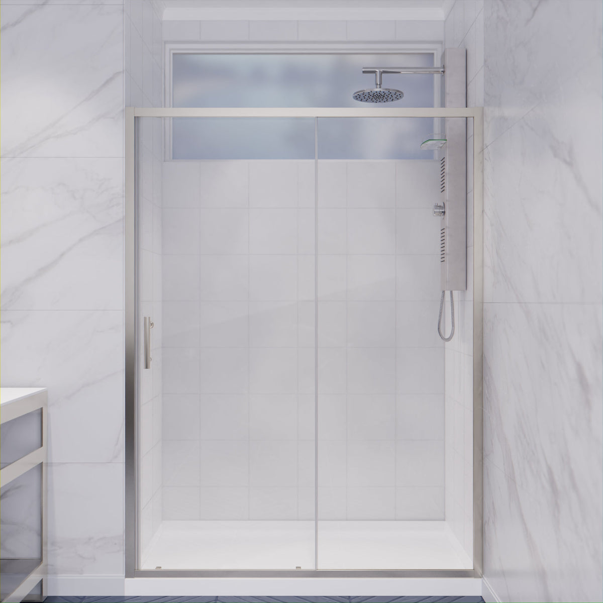 Halberd Series 47 to 48 in. x 72 in. Sliding Framed Shower Door  with Tsunami Guard Tempered Glass