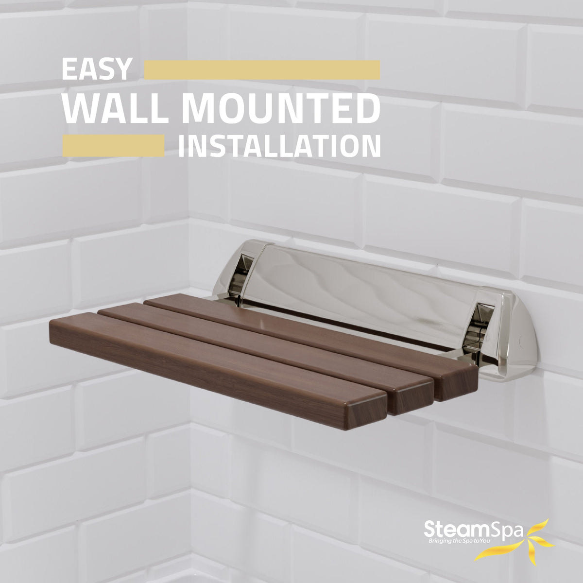 Shower Seat, Kind Teak Mounted Folding in. Wall