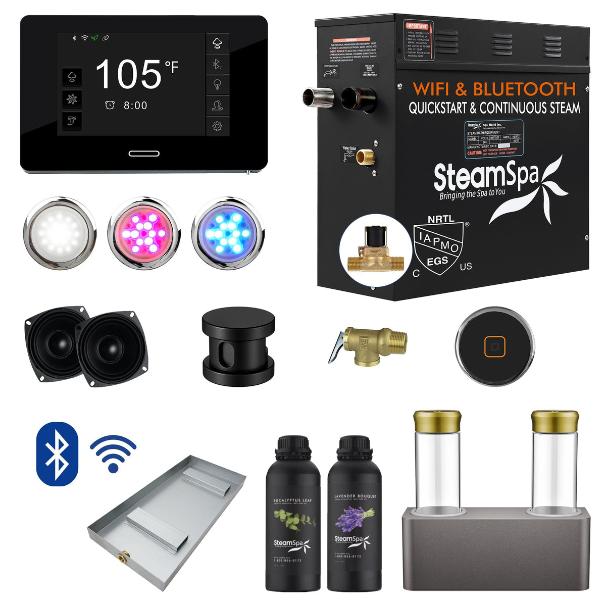 Steam Shower Generator, Full Package, Black Deluxe Series