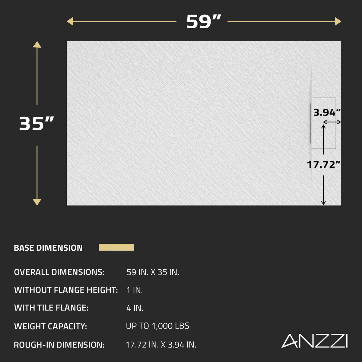 59 x 35 Shower Base, Pan Only, Barrier Free Curbless White