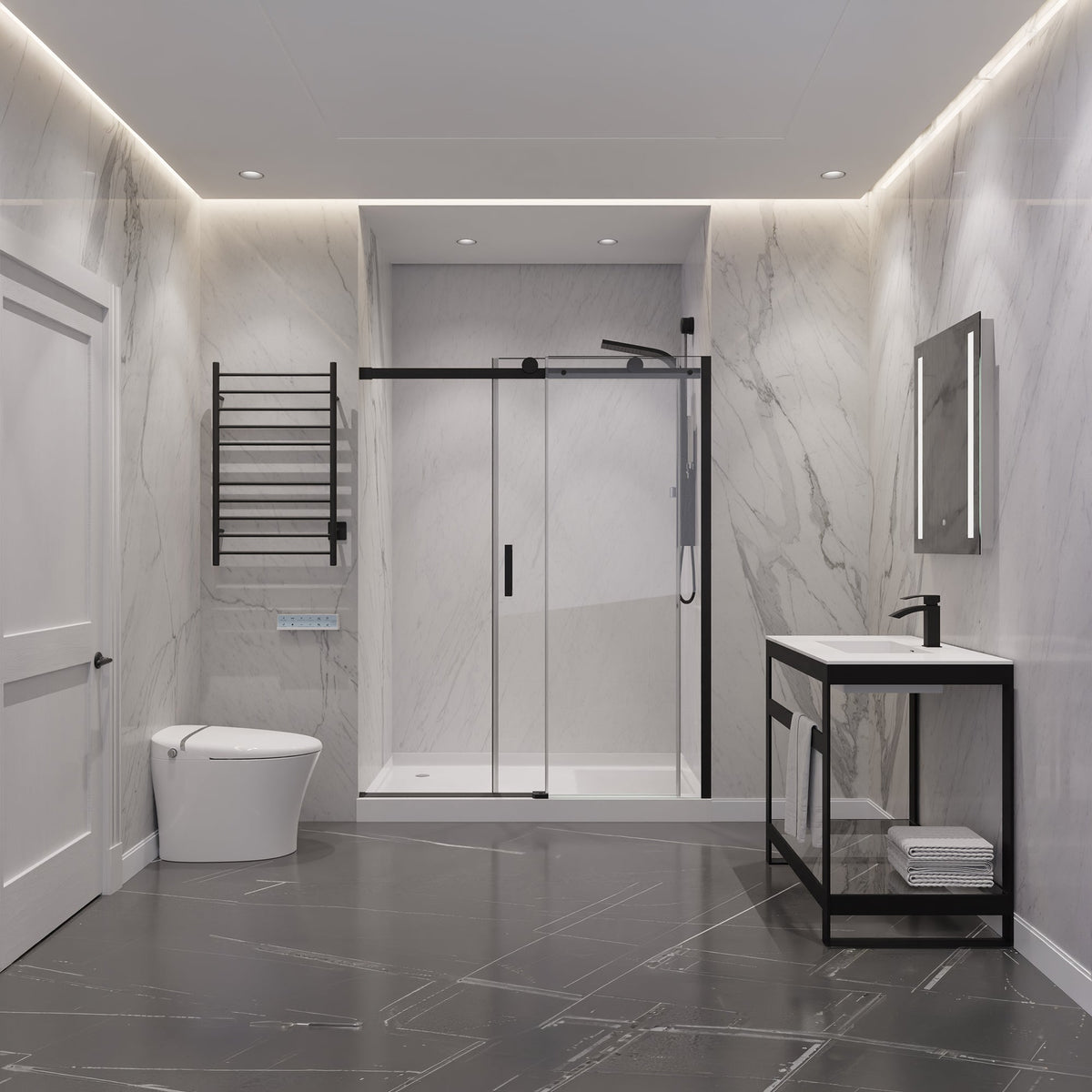 48 x 76 Frameless Shower Door, Rhodes Sliding Tsunami Guard