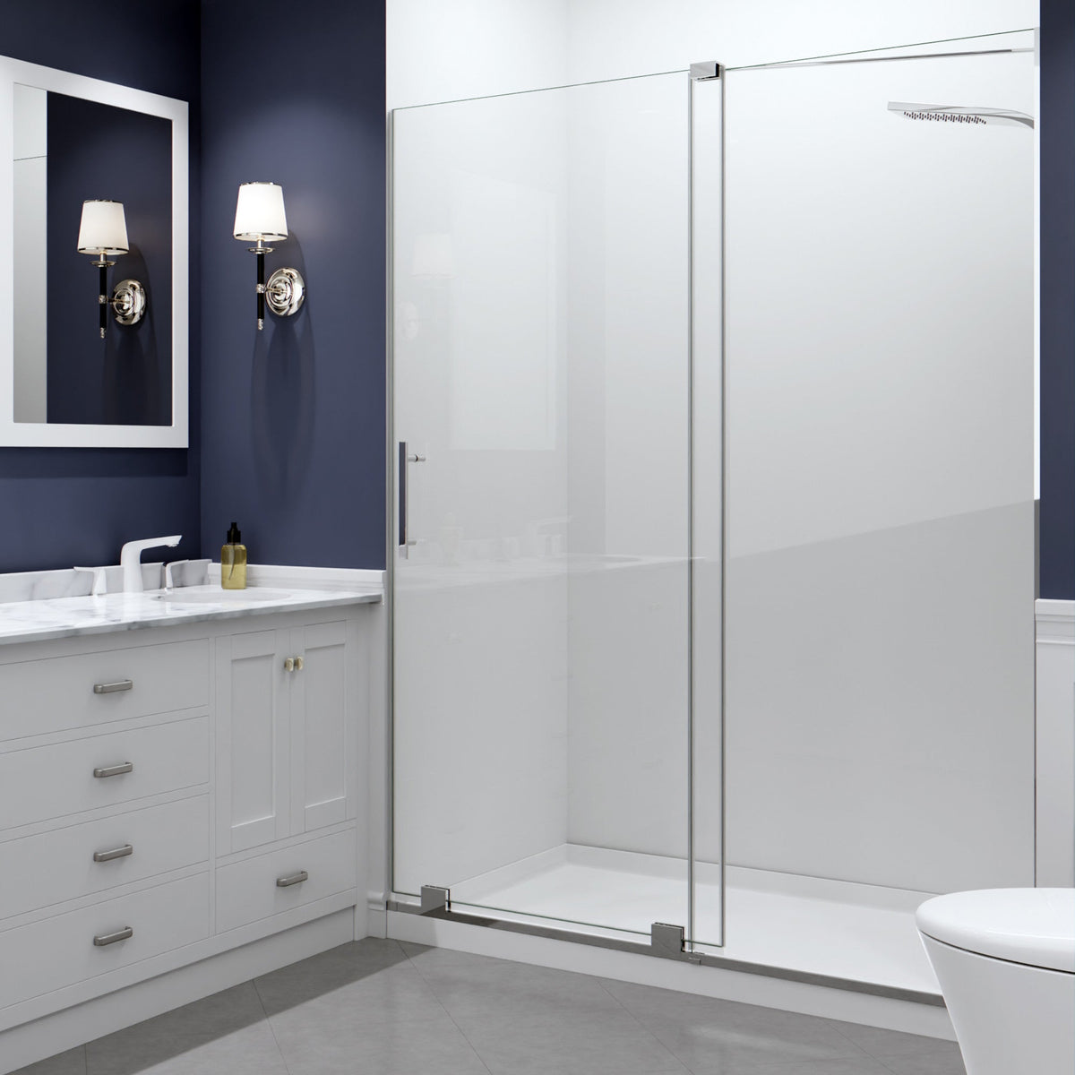 Longboat Series 56 to 60 in. x 76 in. Sliding Semi-Frameless Shower Door with Tsunami Guard Tempered Glass