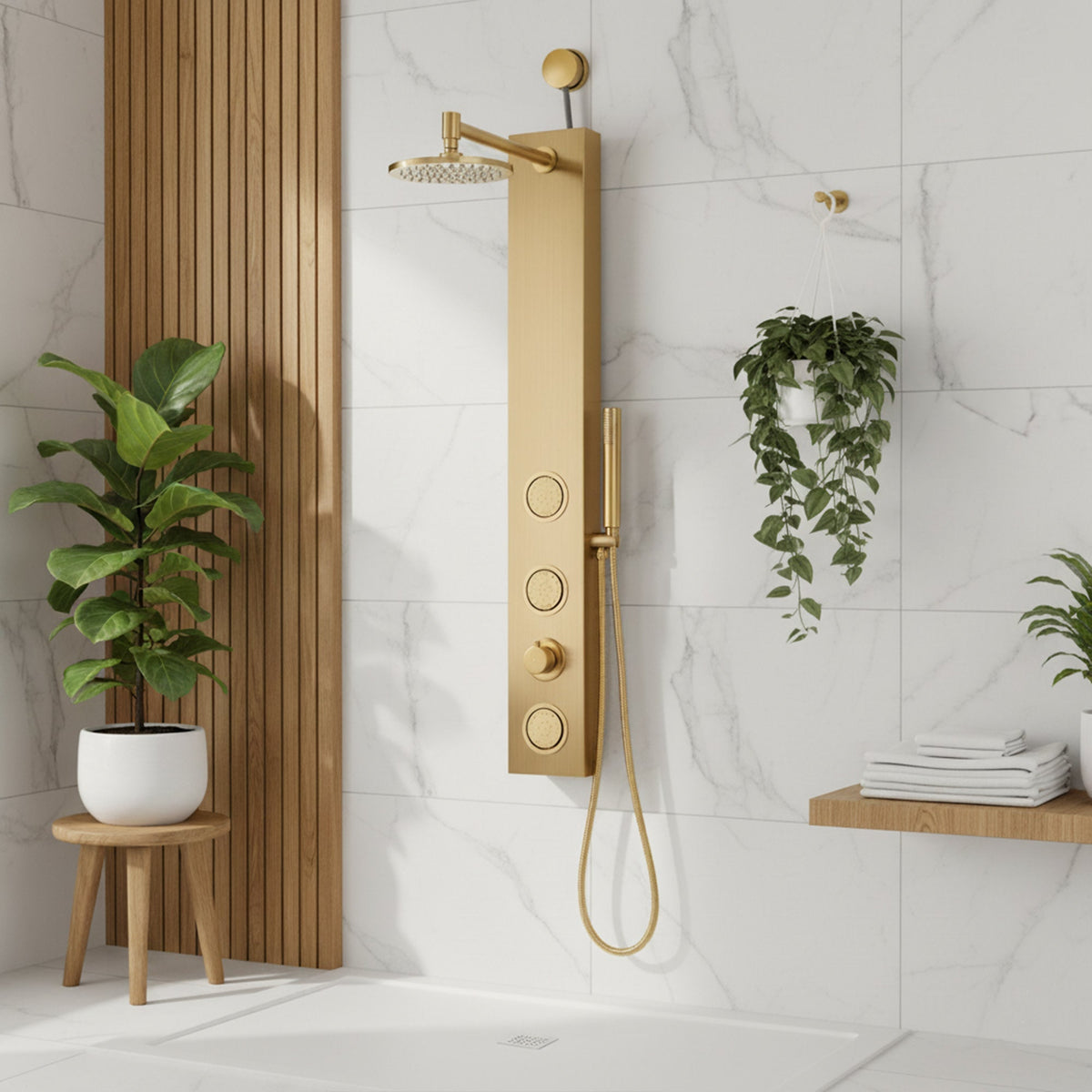 Shower Panel, Beverly Jetted Tower Heavy Spray Wand