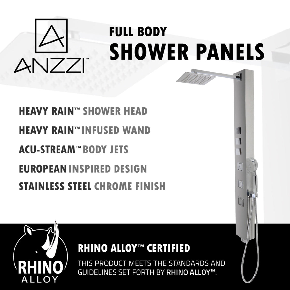 Lann 53 in. 3-Jetted Full Body Shower Panel System with Heavy Rain Showerhead and Spray Wand in Chrome (Valve Included)