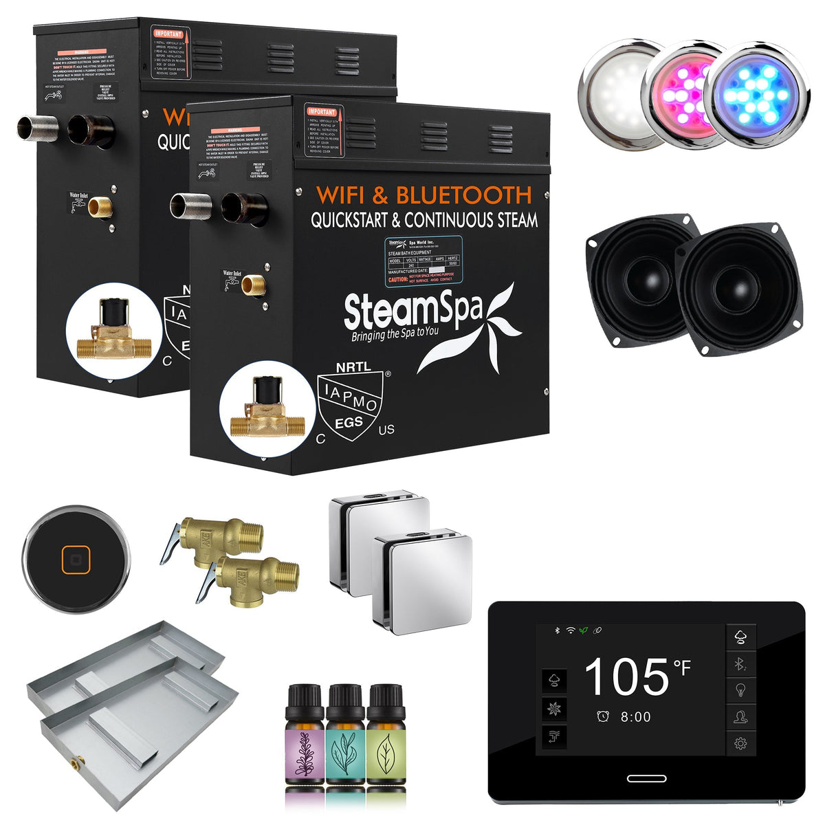 Steam Shower Generator, Full Package, Black New Square with Heads