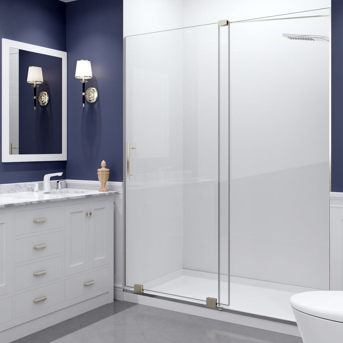 Longboat Series 56 to 60 in. x 76 in. Sliding Semi-Frameless Shower Door with Tsunami Guard Tempered Glass