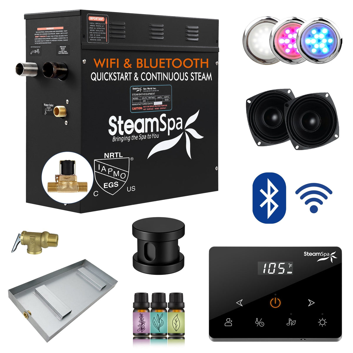Steam Shower Generator, Full Package, Black Wireless Series