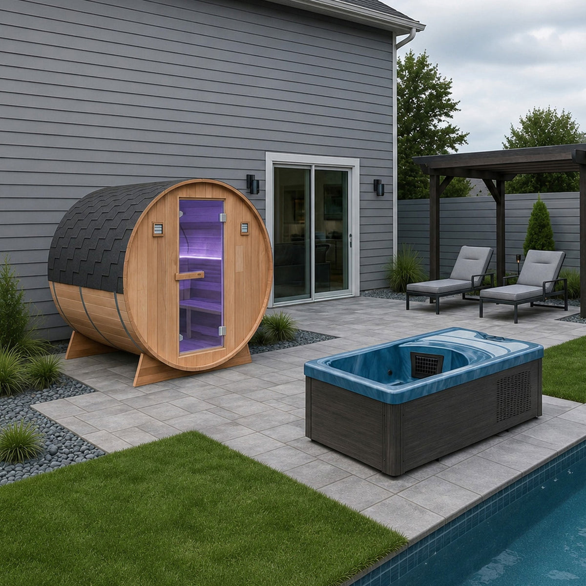 Outdoor Sauna, 4 Person Electric Rock Built-in Chiller