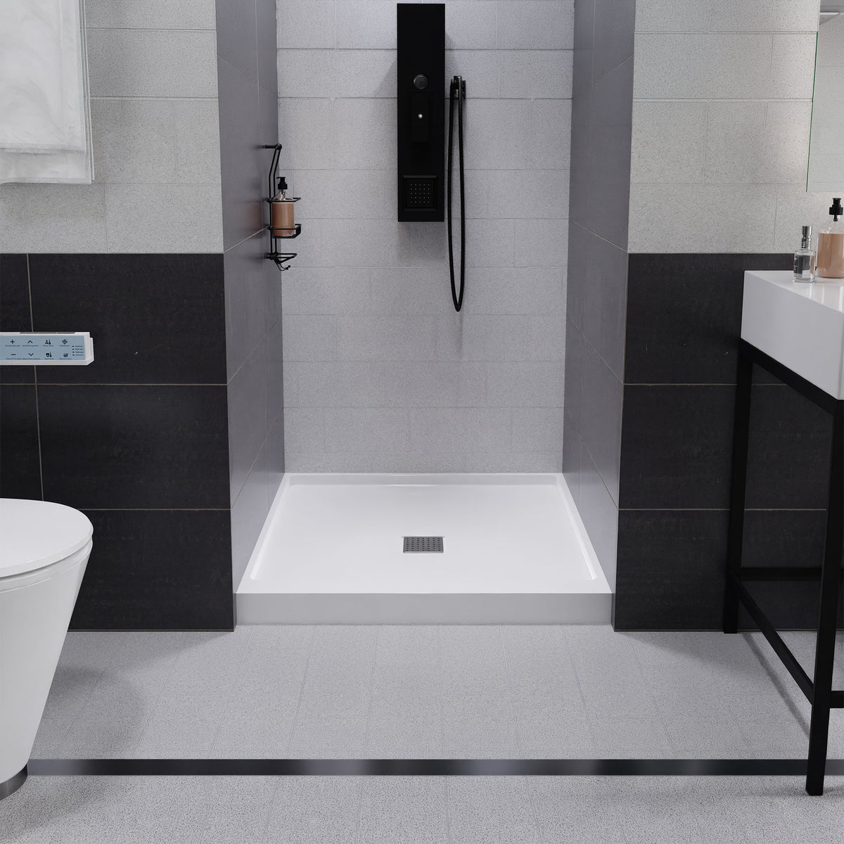 Alexander 36 in. L x 36 in. W Alcove Shower Pan Base with Center Drain in Glossy White Marine Acrylic