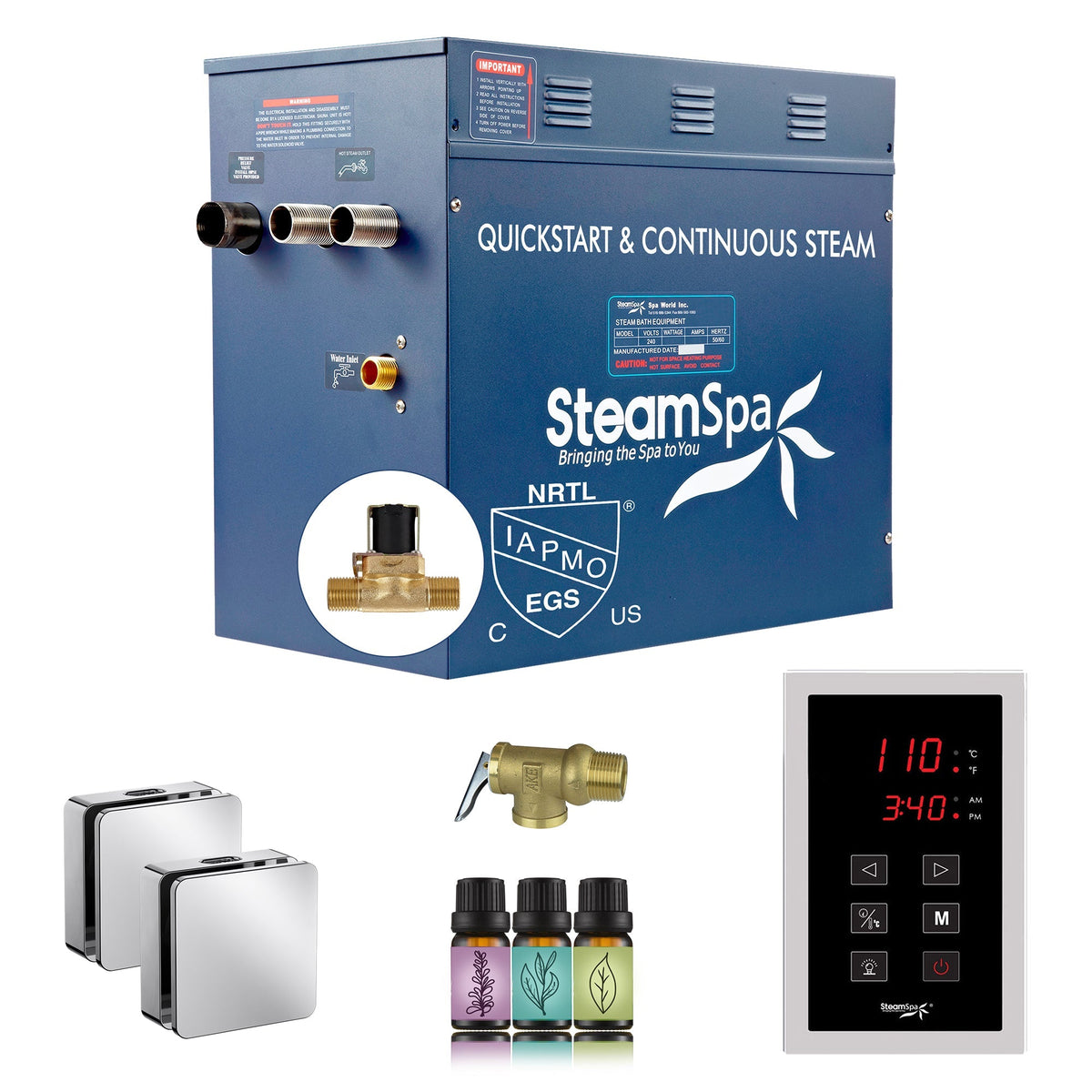 Steam Shower Generator, Full Package, Oasis New Square with Heads