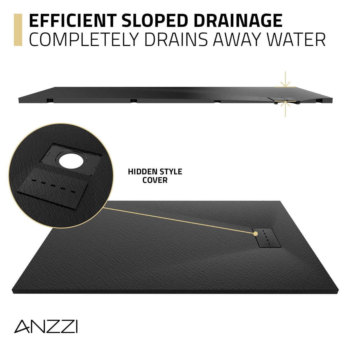 59 x 35 Shower Base, Pan Only, Barrier Free Curbless Black and Slip-Resistant