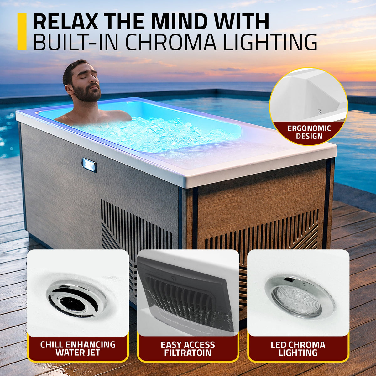 Cold Plunge Tub, Iroquois Person Mono Jet Heater Chestnut