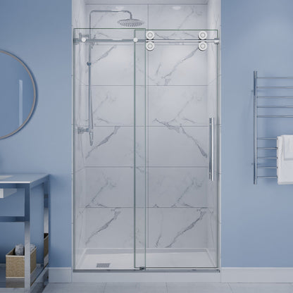 Ozean Series 44 to 48 in. x 76 in. Frameless Shower Door with Sliding with Tsunami Guard Tempered Clear Glass