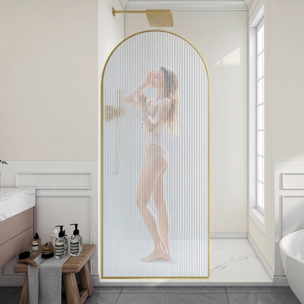 Ember Series 34 in. x 78 in Framed Arch Fixed Shower Screen Door with 8mm Tempered Clear or Fluted Glass
