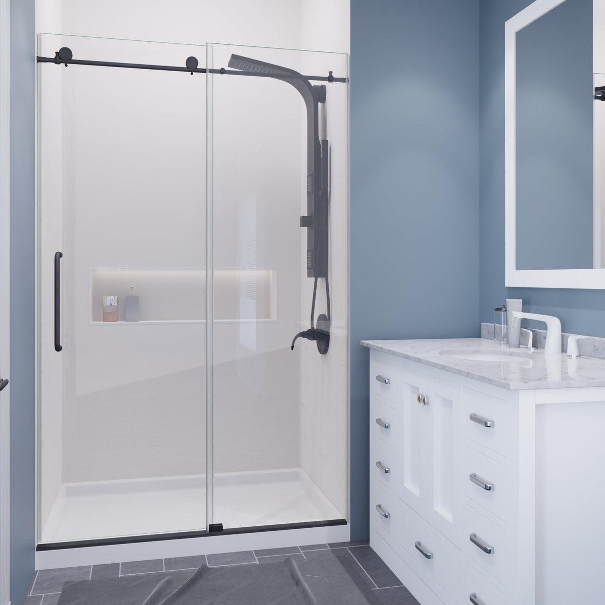 Madam Series 44 to 48 in. x 76 in. Sliding Frameless Shower Door with Tsunami Guard Tempered Glass