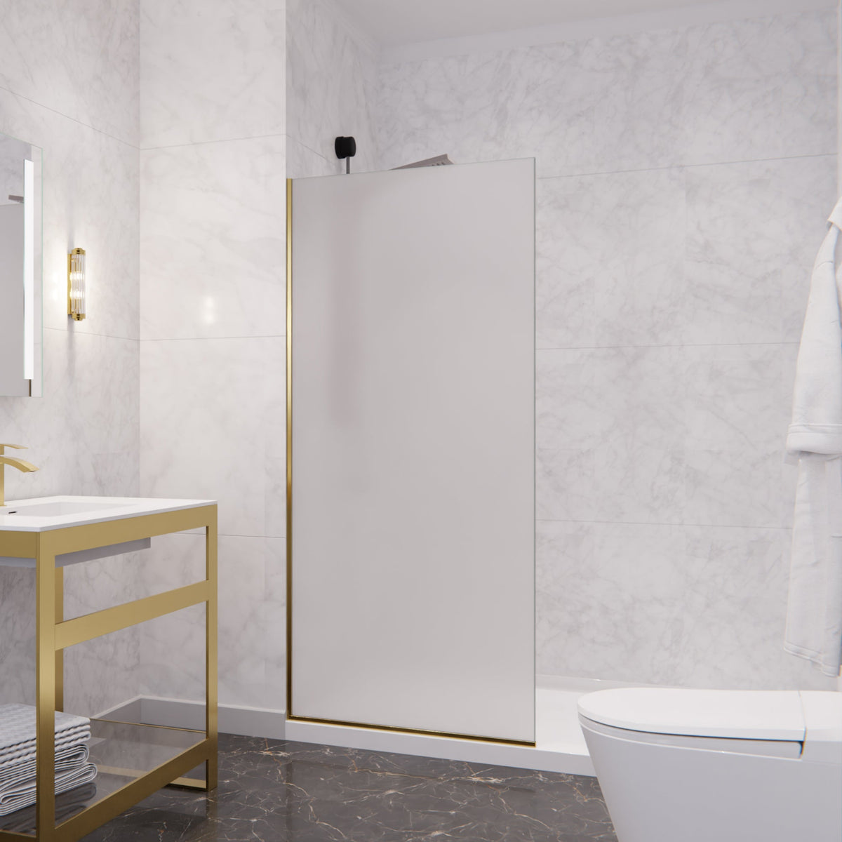 34 x 74 Frameless Shower Door, Screen Fixed Semi Tsunami Clear Glass