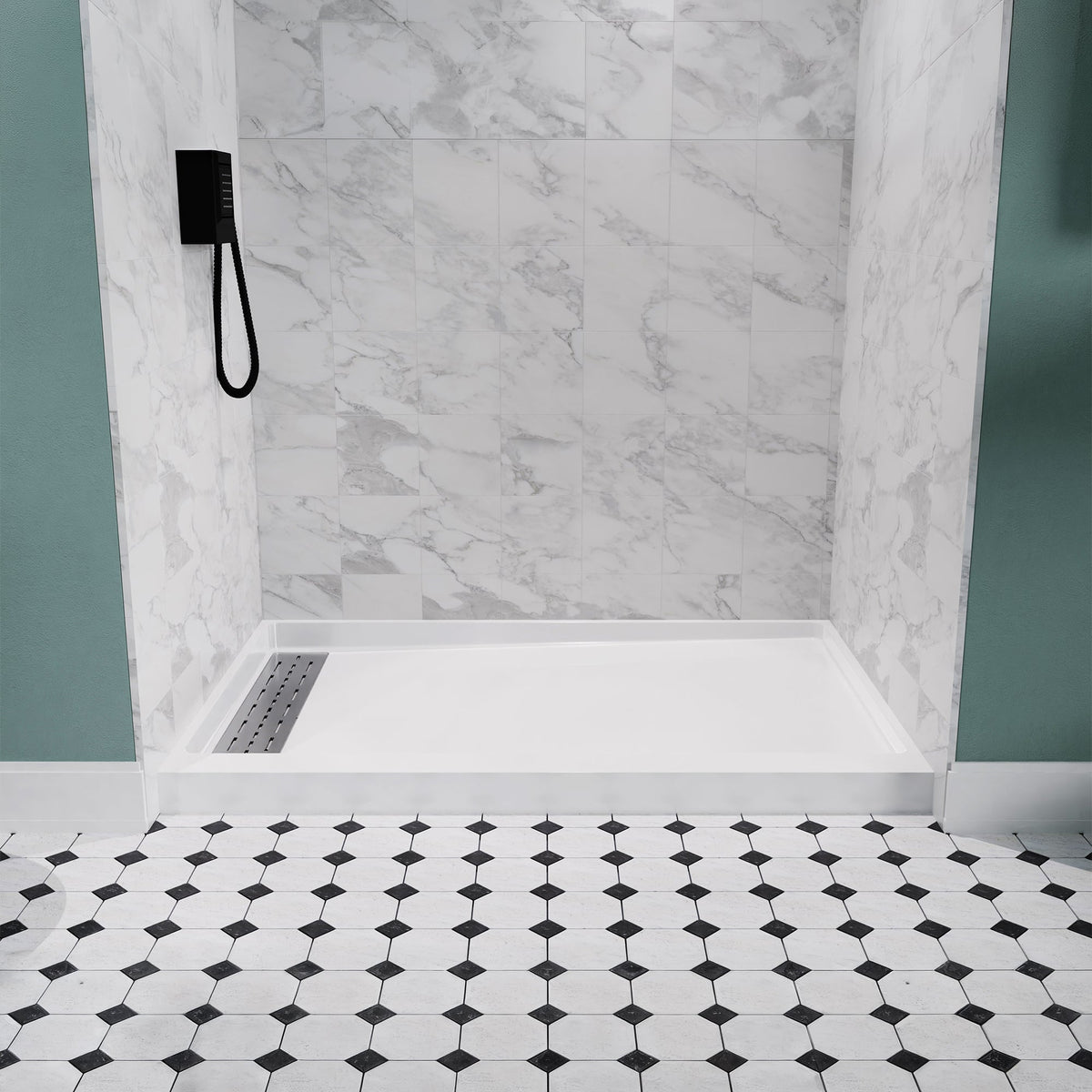Alexander 60 in. L x 36 in. W Alcove Shower Pan Base with Left or Right Drain in Glossy White Marine Acrylic