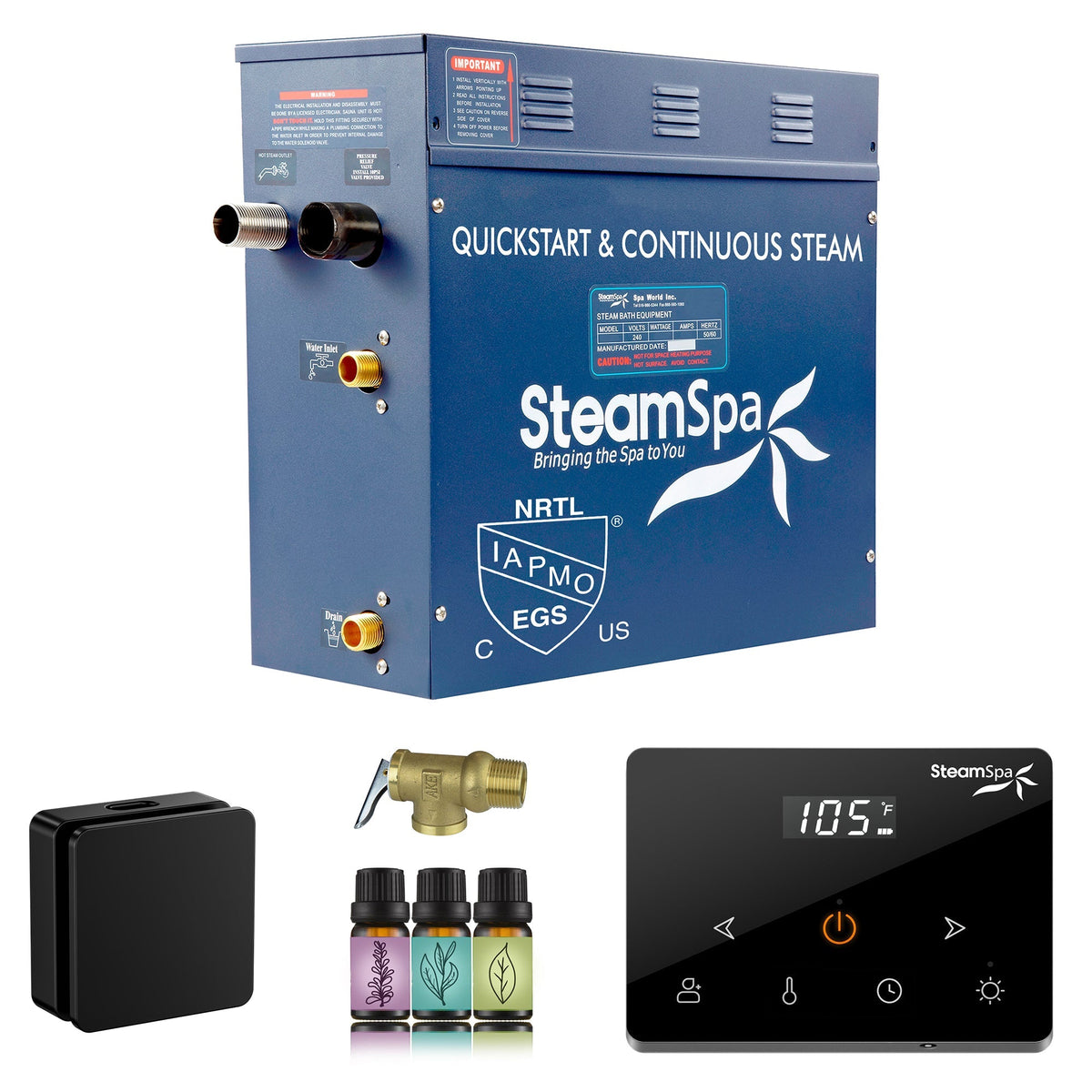 Steam Shower Generator, Full Package, Oasis Wireless New Square with Heads