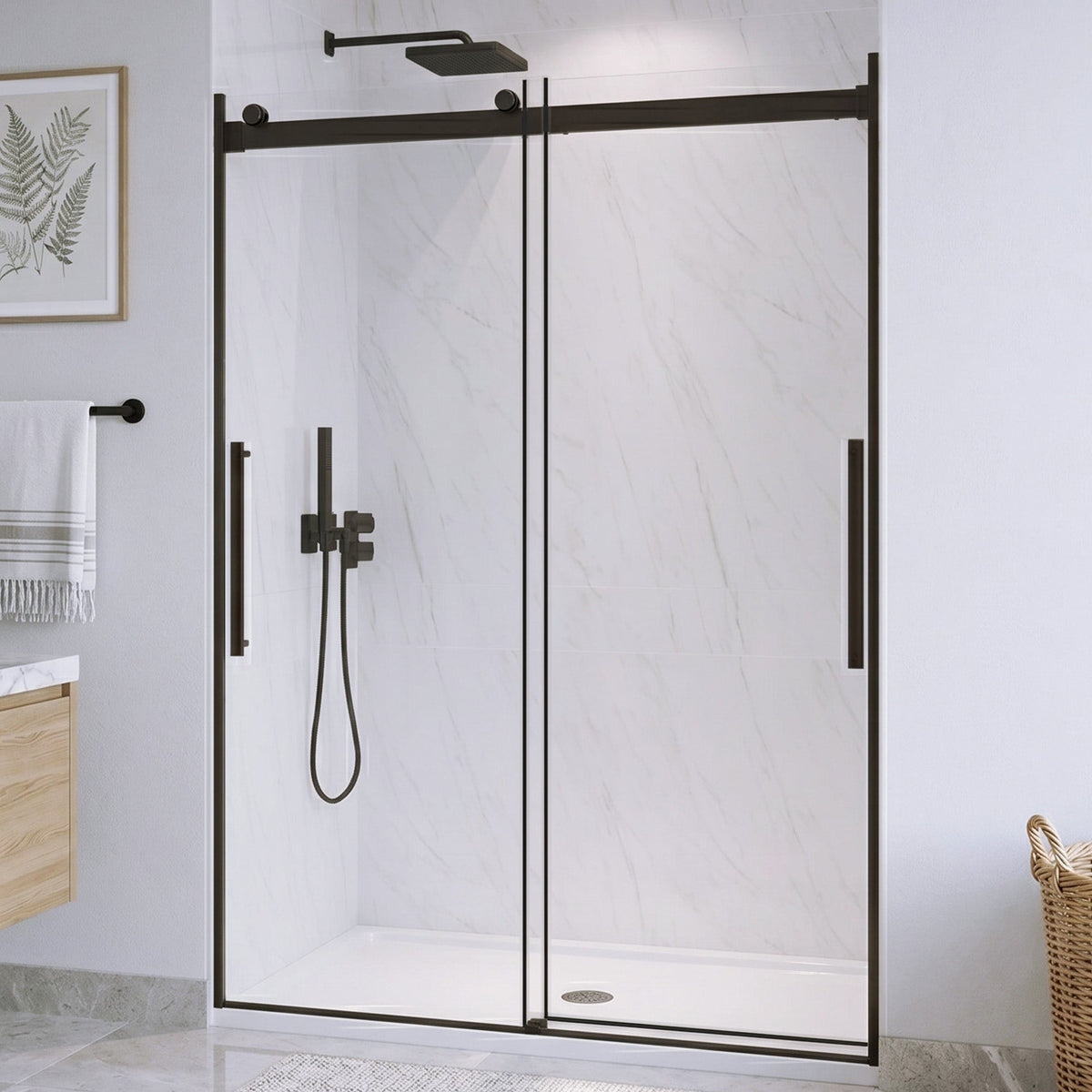 54 x 76 Frameless Shower Door, Stellar Sliding Tsunami Guard